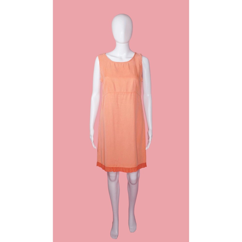 1990s-Y2K CLICK by Color Me Cotton CORAL TENCEL Mini Dress W/Ruffle Hem. XS-S